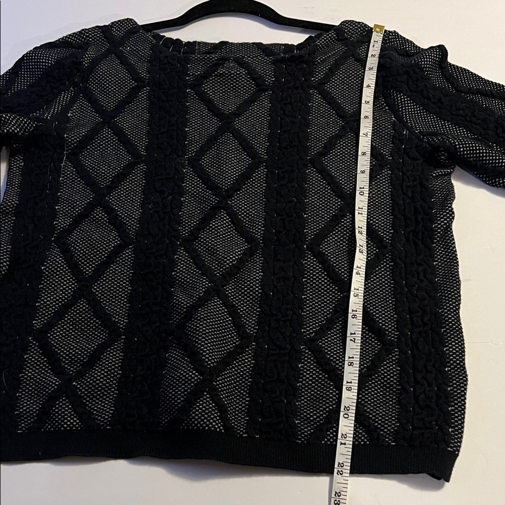 Worthington Black Embroidered Overlay Quarter Sleeve Sweater Diamond Pattern L - Picture 6 of 8